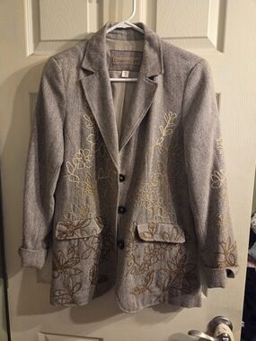 Coldwater Creek Women's Gray Embroidered Wool-Blend Blazer